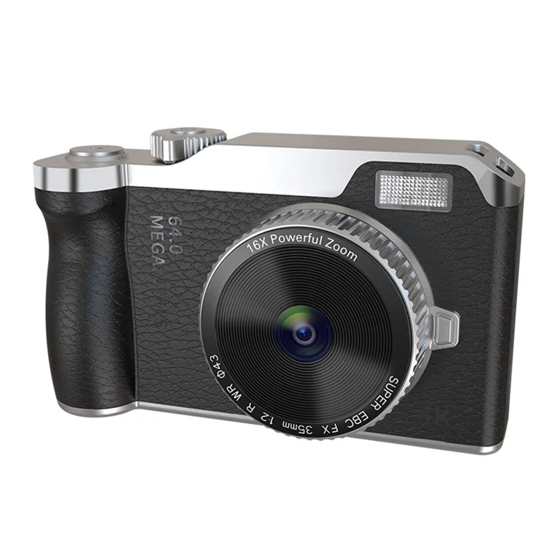 Y01 Câmera Digital Retrô com Tela IPS de 2,4 Polegadas, CCD, Zoom Digital 16X, Gravação de Vídeo HD com Lente Dupla, Cartão de 32GB + Leitor de Cartão - Preto