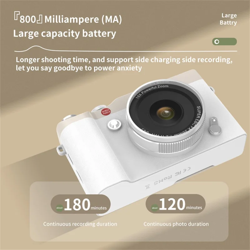 Y02 Fotocamera Digitale con Schermo Ribaltabile da 2,4 Pollici per Studenti, Videoregistratore Retrò CCD con Laccetto - Bianco