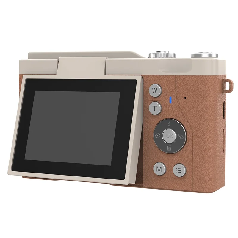Y02 2.4 Inch Flip Screen Digital Camera for Students Retro CCD Video Recorder with Lanyard - Brown
