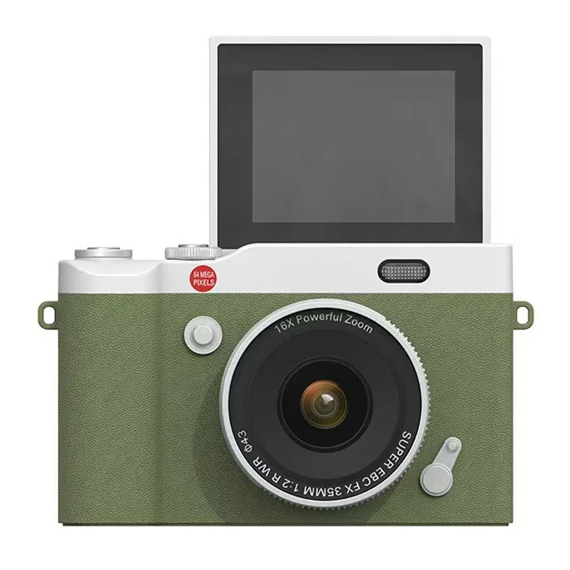 Y02 Appareil photo numérique rétro à écran rabattable de 2,4 pouces pour étudiants, enregistreur vidéo CCD avec carte 32 Go + lecteur de carte - Vert