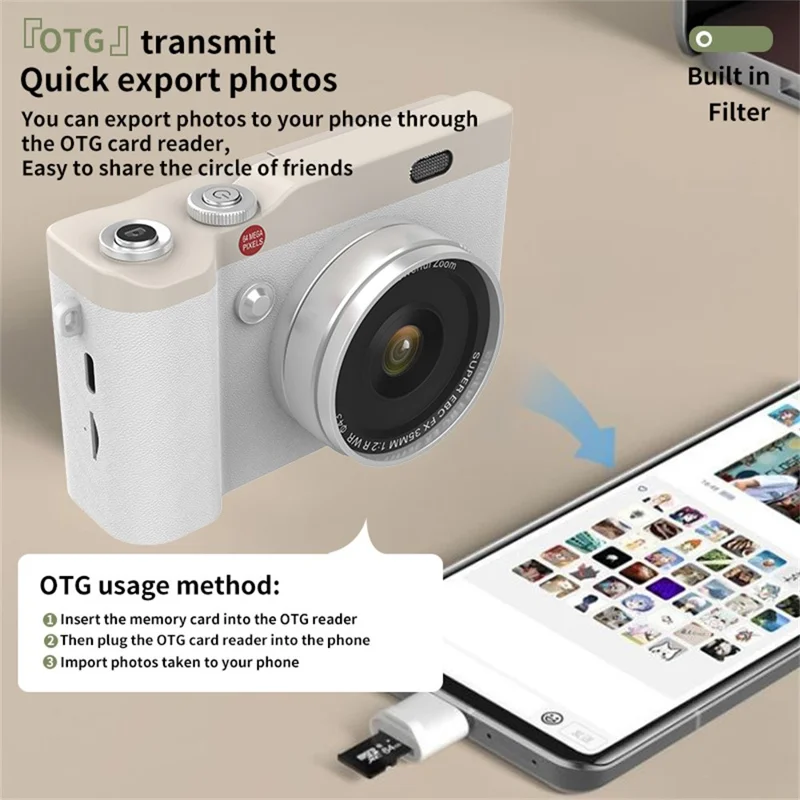 Y02 Appareil photo numérique rétro à écran rabattable de 2,4 pouces pour étudiants, enregistreur vidéo CCD avec carte 32 Go + lecteur de carte - Vert