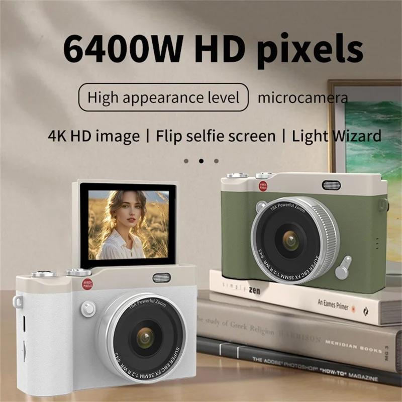Y02 Appareil photo numérique rétro à écran rabattable de 2,4 pouces pour étudiants, enregistreur vidéo CCD avec carte 32 Go + lecteur de carte - Vert