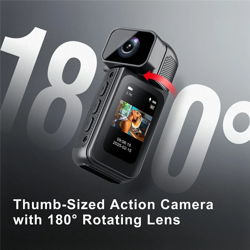 S80 Thumb Camera 2.7K Ultra HD 180 Degree Rotatable Lens 1.47 Inch IPS Screen WiFi Action Camera with 32G Memory Card - Black
