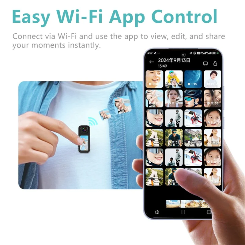 S70 Thumb Camera Rotation Lens WiFi DV Camera 2.7K HD First Person View Sports Cycling Camera with 32G Memory Card - Black