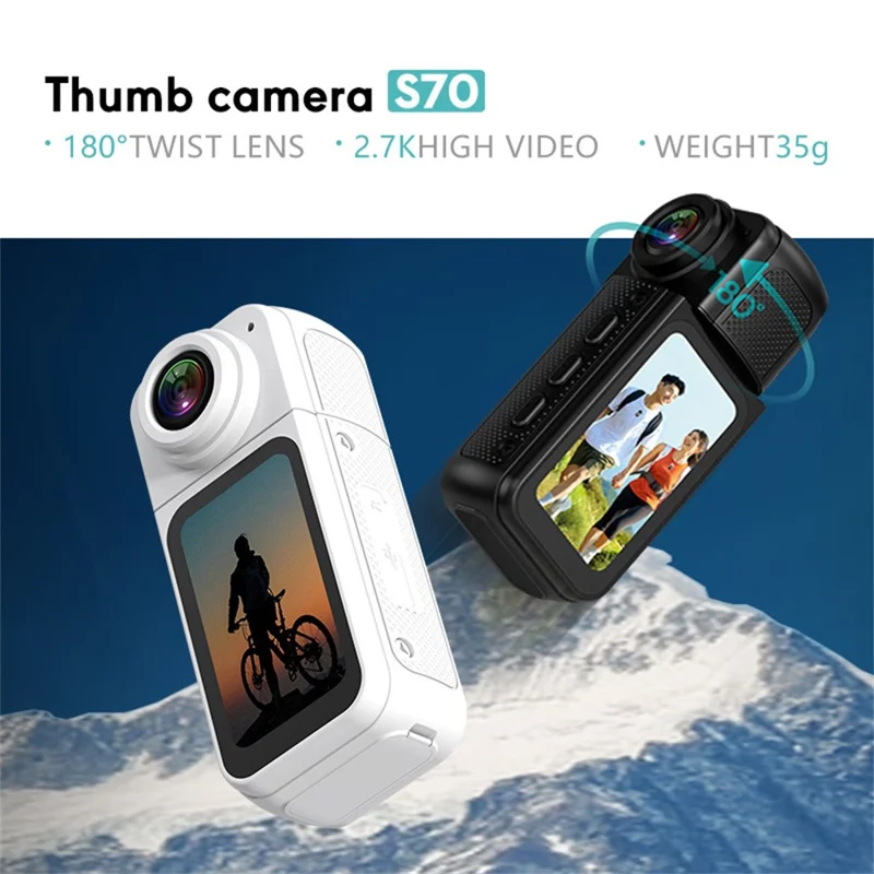 S70 Thumb Camera Rotation Lens WiFi DV Camera 2.7K HD First Person View Sports Cycling Camera with 32G Memory Card - Black