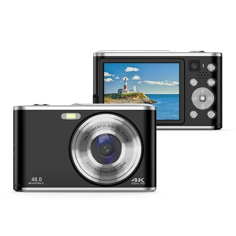 DC306L-AF Dual Lens HD Digital Camera Auto Focus 16X Zoom Vlogging Camera for Teens - Black