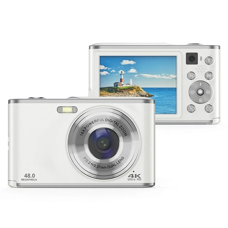 DC306L-AF Dual Lens HD Digital Camera Auto Focus 16X Zoom Vlogging Camera for Teens - White