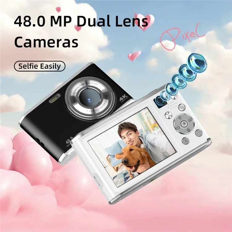 DC306L-AF Dual Lens HD Digital Camera Auto Focus 16X Zoom Vlogging Camera for Teens - White
