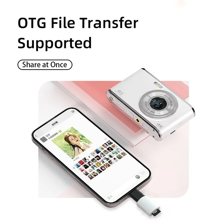 DC306L-AF Dual Lens HD Digital Camera Auto Focus 16X Zoom Vlogging Camera for Teens - White