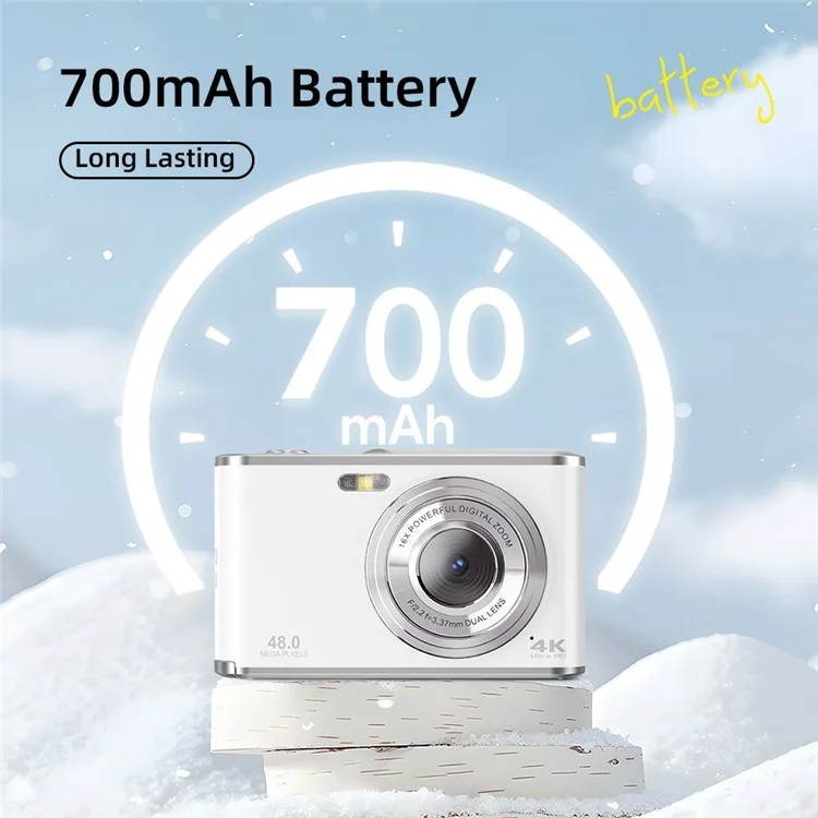DC306L-AF Dual Lens HD Digital Camera Auto Focus 16X Zoom Vlogging Camera for Teens - White