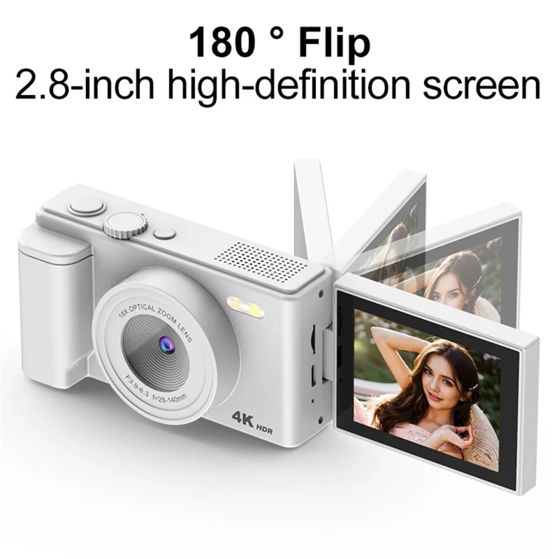 H01 Fotocamera digitale con schermo ribaltabile da 2,8 pollici, zoom 18X, registrazione video HD, fotocamera CCD con scheda di memoria da 32 GB + lettore di schede - Nero