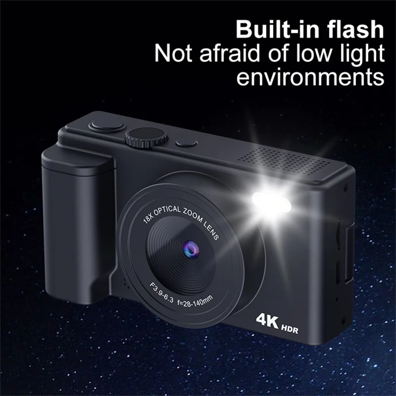 H01 Fotocamera digitale con schermo ribaltabile da 2,8 pollici, zoom 18X, registrazione video HD, fotocamera CCD con scheda di memoria da 32 GB + lettore di schede - Nero