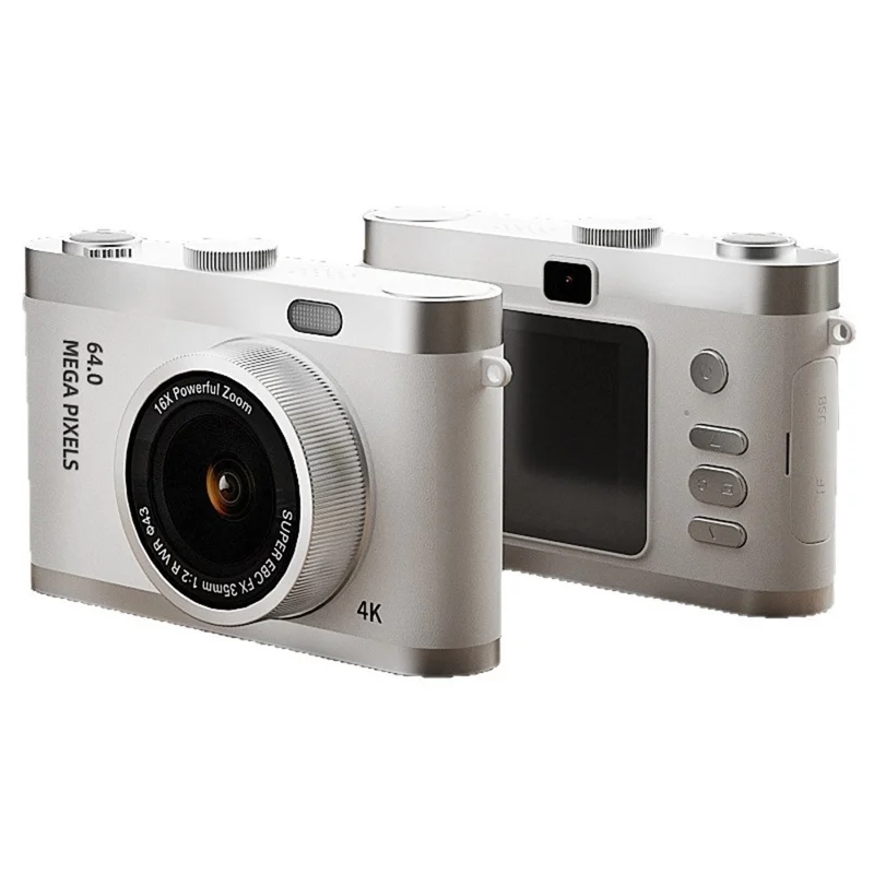 Y03 2.4 Inch Digital Camera for Students Retro CCD Front Rear HD Dual Lens with 32GB Card + Card Reader - White
