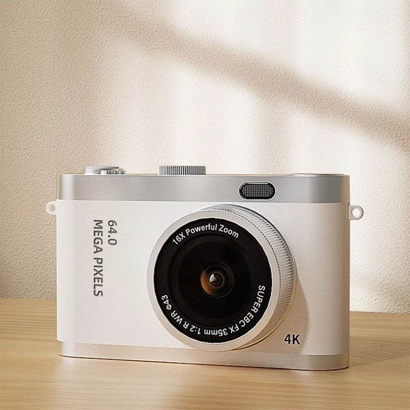 Y03 2.4 Inch Digital Camera for Students Retro CCD Front Rear HD Dual Lens with 32GB Card + Card Reader - White
