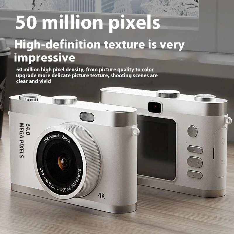 Y03 2.4 Inch Digital Camera for Students Retro CCD Front Rear HD Dual Lens with 32GB Card + Card Reader - White