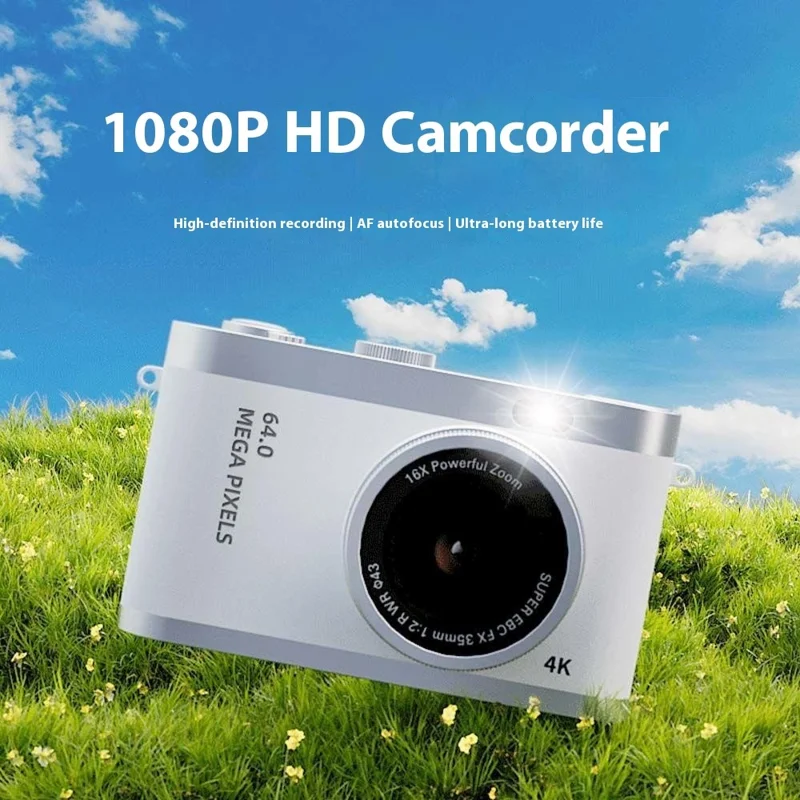 Y03 2.4 Inch Digital Camera for Students Retro CCD Front Rear HD Dual Lens with 32GB Card + Card Reader - White