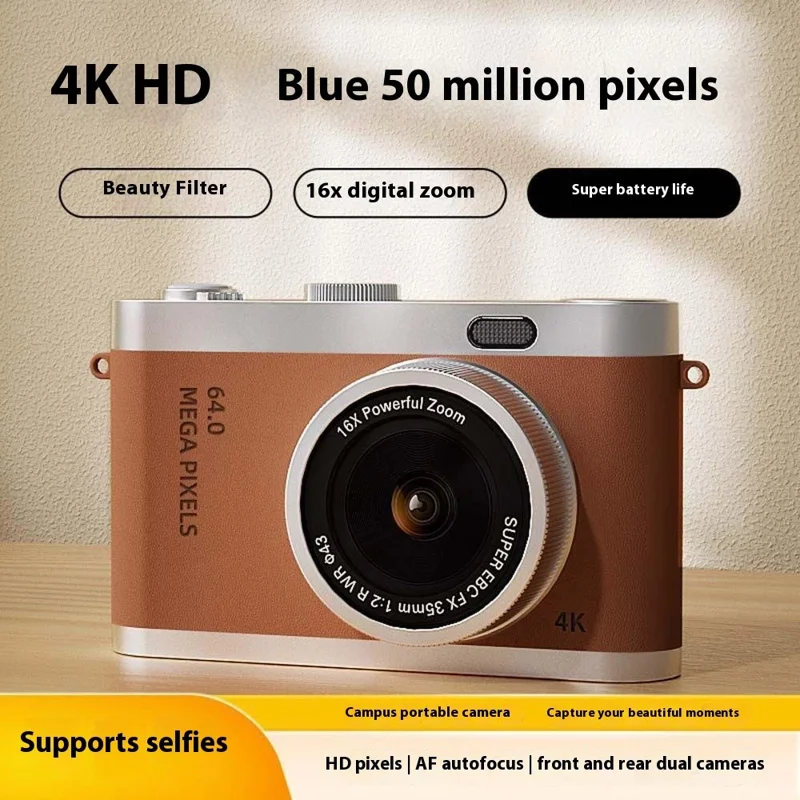 Y03 2.4 Inch Digital Camera for Students Retro CCD Front Rear HD Dual Lens with 32GB Card + Card Reader - White