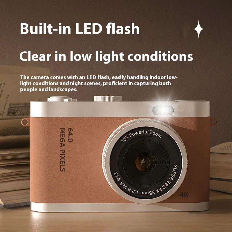 Y03 2.4 Inch Digital Camera for Students Retro CCD Front Rear HD Dual Lens with 32GB Card + Card Reader - White