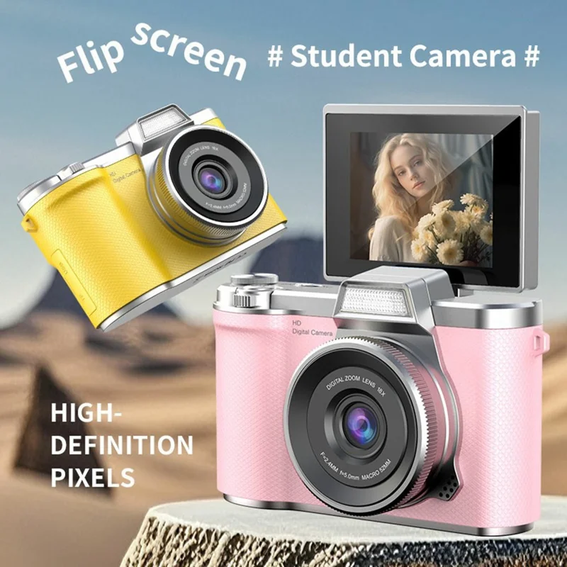 LK-013 2.4 Inch HD Flip Screen Students Digital Camera CCD Video Recording Entry Level Camera - Pink