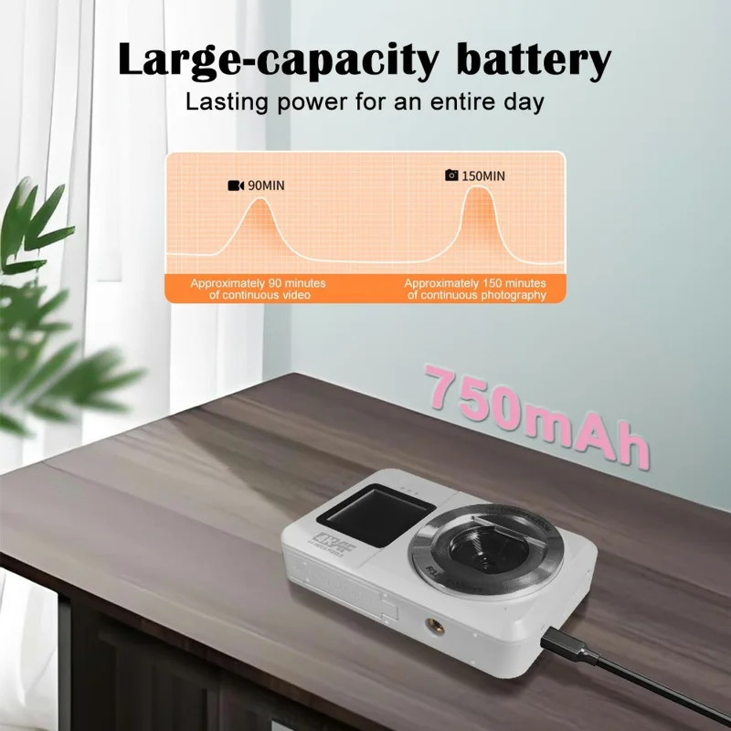 CV04 Portable Digital Camera Dual Screen HD Video Recording CCD Auto Focus Camera - White