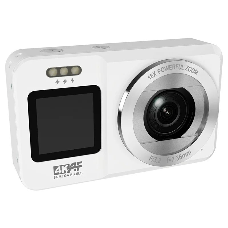 CV04 Portable Digital Camera Dual Screen HD Video Recording CCD Auto Focus Camera with 32G Card + Card Reader - White