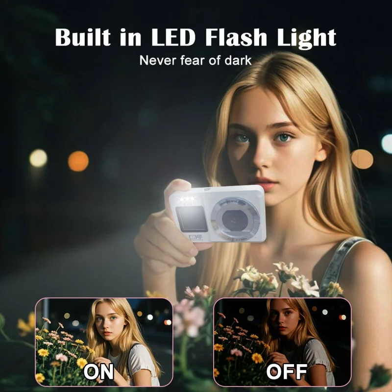 CV04 Portable Digital Camera Dual Screen HD Video Recording CCD Auto Focus Camera with 32G Card + Card Reader - White