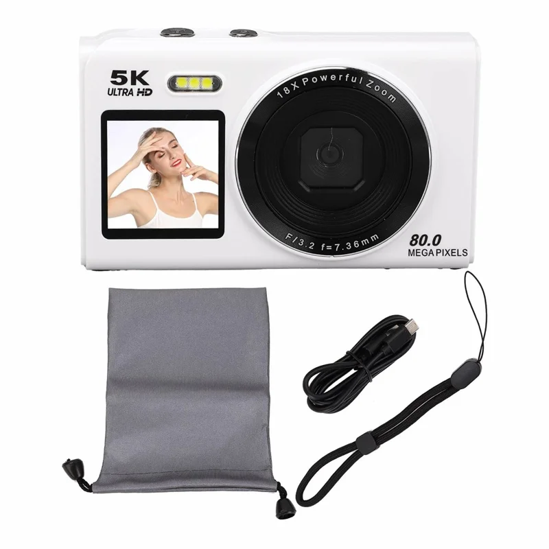 S150 Pro 5K Digital Camera Dual Screen 18X Digital Zoom 80MP WiFi Camcorder with Built-in Flash - White