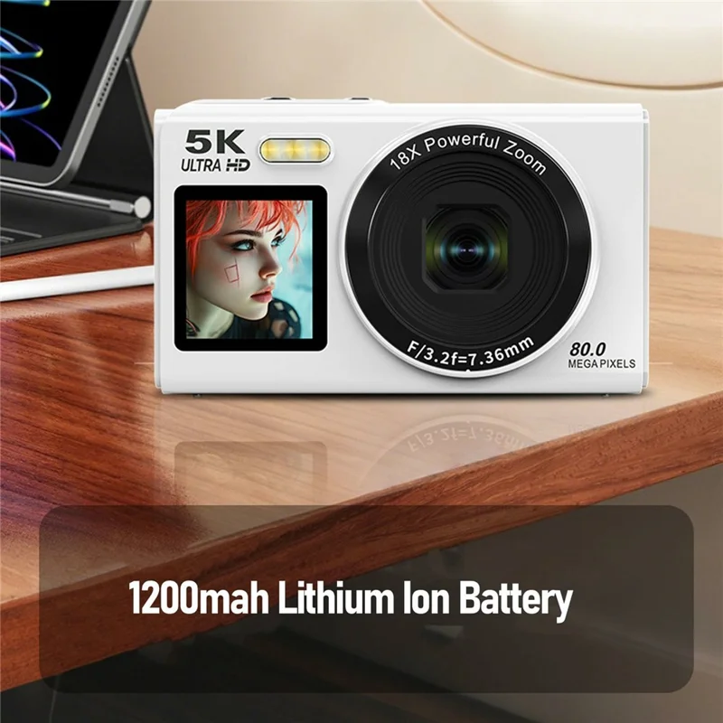 S150 Pro 5K Digital Camera Dual Screen 18X Digital Zoom 80MP WiFi Camcorder with Built-in Flash - White