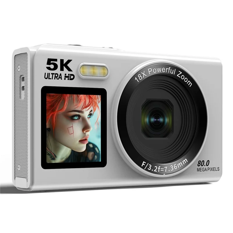 S150 Pro 5K Digital Camera Dual Screen Built-in Flash 18X Digital Zoom 80MP WiFi Camcorder with 32G TF Card - White