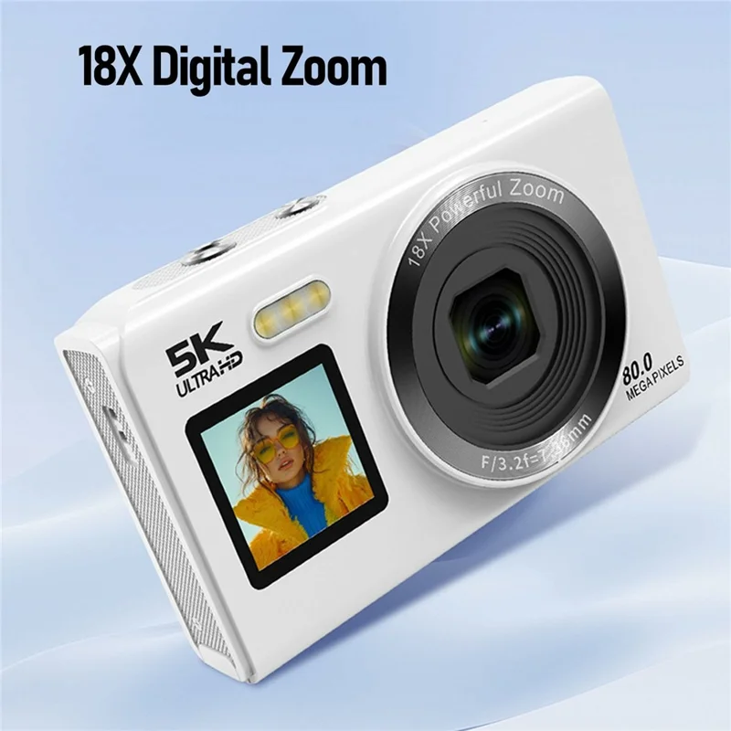 S150 Pro 5K Digital Camera Dual Screen Built-in Flash 18X Digital Zoom 80MP WiFi Camcorder with 32G TF Card - White