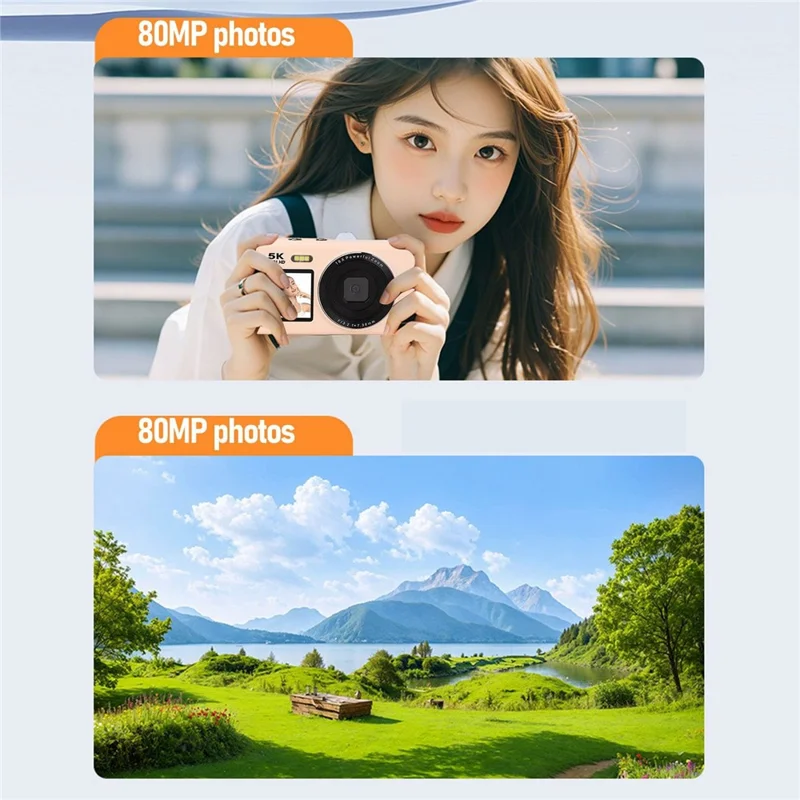 S150 Pro 5K Digital Camera Dual Screen Built-in Flash 18X Digital Zoom 80MP WiFi Camcorder with 32G TF Card - White