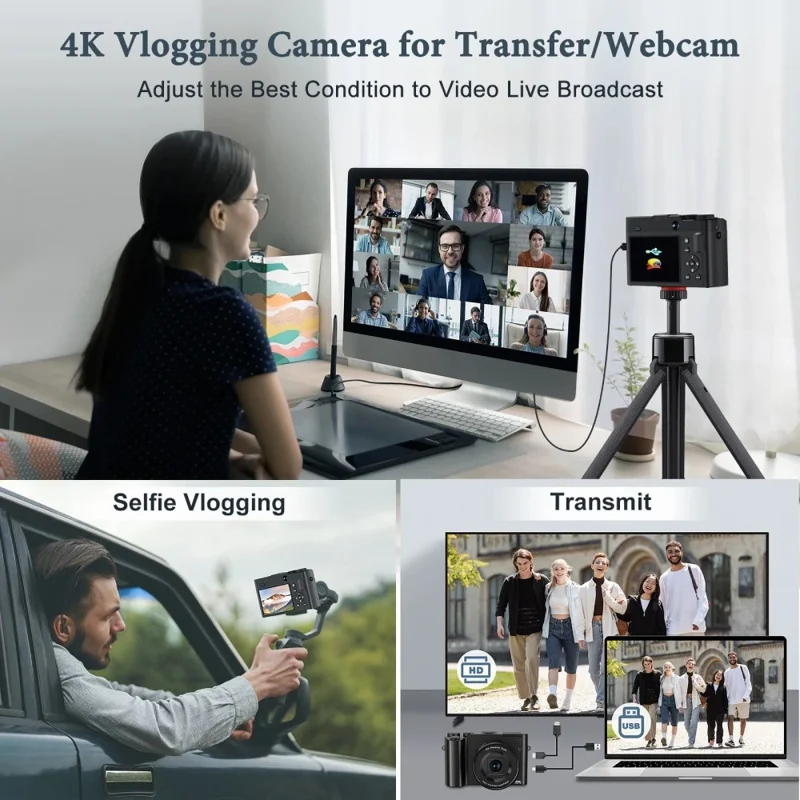 DC101L-AF 4K Digital Camera Home Outdoor Shooting Mirrorless Camera with 32GB Memory Card and Type-C Card Reader - Black