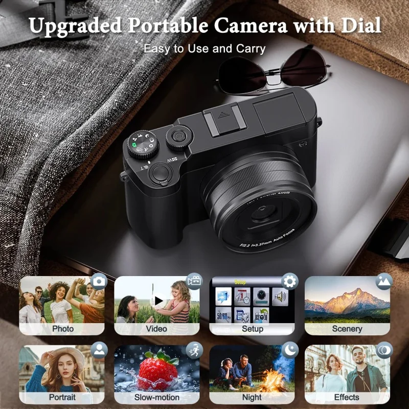 DC101L-AF 4K Digital Camera Home Outdoor Shooting Mirrorless Camera with 32GB Memory Card and Type-C Card Reader - Black