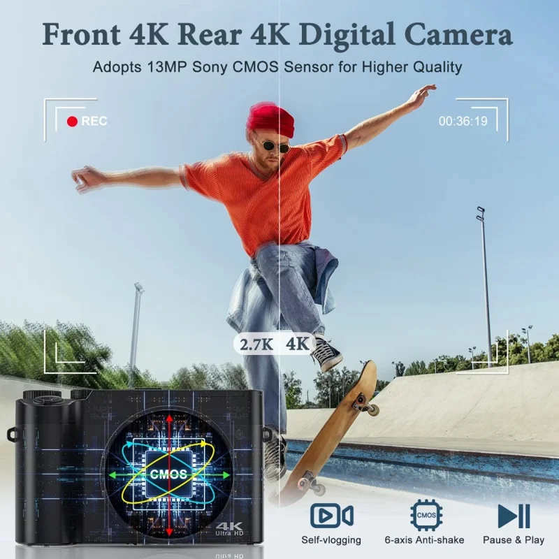 DC101L-AF 4K Digital Camera Home Outdoor Shooting Mirrorless Camera with 32GB Memory Card and Type-C Card Reader - Black