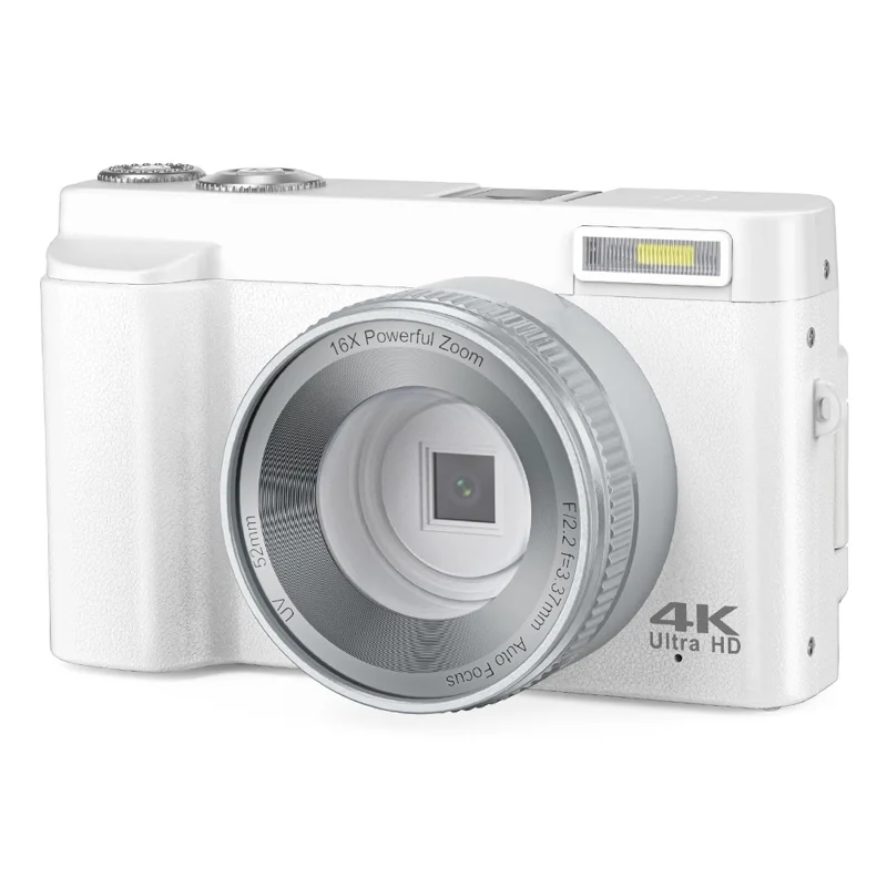 DC101L-AF 4K Digital Camera Home Outdoor Shooting Mirrorless Camera with 32GB Memory Card - White