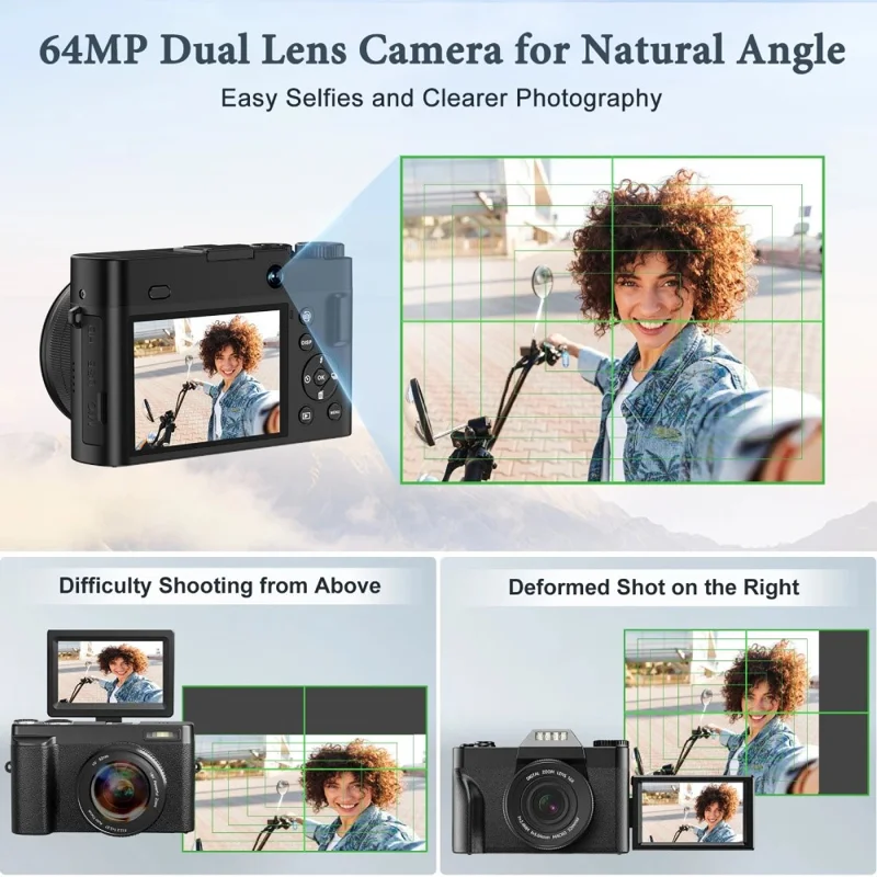 DC101L-AF 4K Digital Camera Home Outdoor Shooting Mirrorless Camera with 32GB Memory Card - White