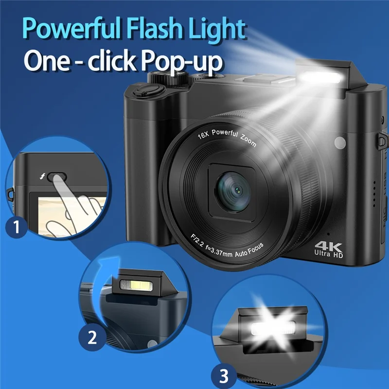 Cámara Digital DC218L para Principiantes, 4K 64MP, Doble Objetivo, Zoom 16X, Enfoque Automático con Tarjeta de Memoria de 32G