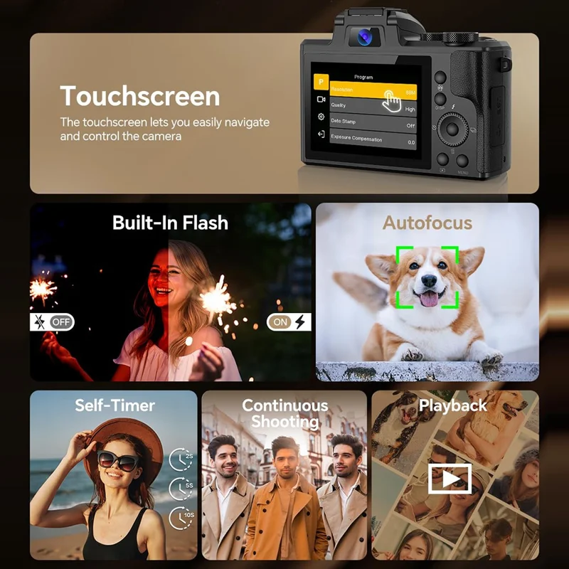 DC226 Students Entry-Level Digital Camera 48MP Sensor 8K HD Video Selfie Camera with 32GB Memory Card - EU Plug