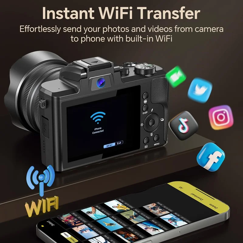 DC226 Students Entry-Level Digital Camera 48MP Sensor 8K HD Video Selfie Camera with 32GB Memory Card - US Plug