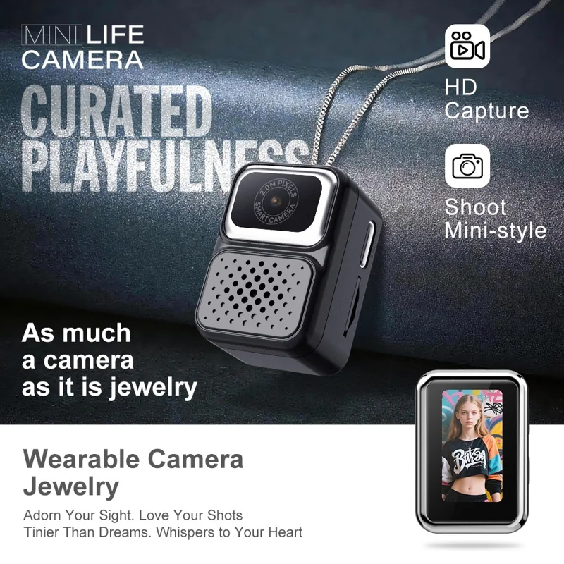 S130 Thumb Camera Mini Video Photo Recording Necklace Camera with 32GB Memory Card - Black