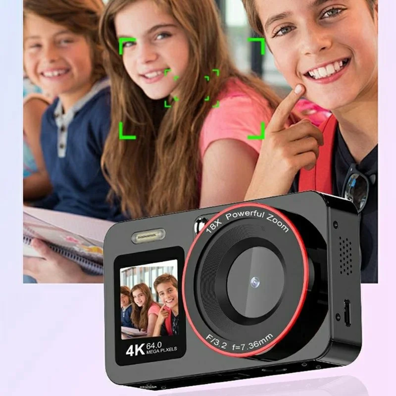 CV01 Appareil photo numérique à double écran 2,8 pouces arrière + 1,4 pouce avant, 4K Ultra HD 64MP CCD Enregistreur photo et vidéo - Blanc
