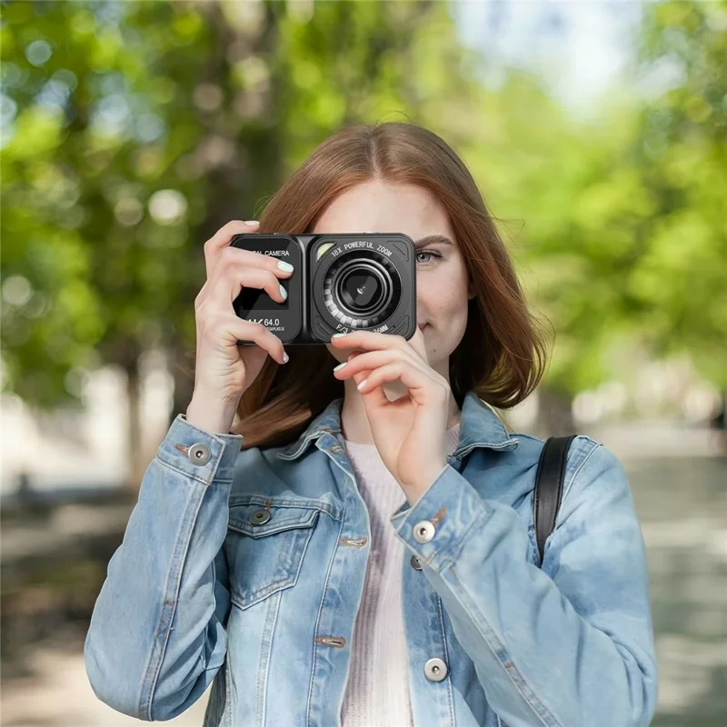 CV02 Digital Camera 2.8 + 1.4 Inch Dual Screen 4K Video Recorder 18X Digital Zoom 64MP CCD, with 32GB Card + Card Reader