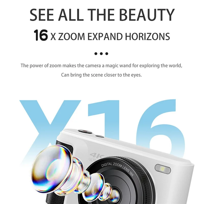 Cámara Digital M3 con Pantalla Abatible HD de 2,8 Pulgadas, Enfoque Automático, Zoom Digital 16x, Grabación de Vídeo 4K, con Tarjeta de 32GB + Lector de Tarjetas - Blanca
