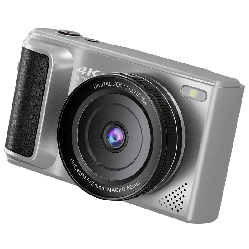 M3 Digital Camera 2.8 Inch HD Flip Screen Auto Focus 16x Digital Zoom 4K Video Recorder, with 32GB Card + Card Reader - Silver