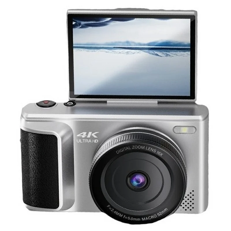 M3 Digital Camera 2.8 Inch HD Flip Screen Auto Focus 16x Digital Zoom 4K Video Recorder, with 32GB Card + Card Reader - Silver