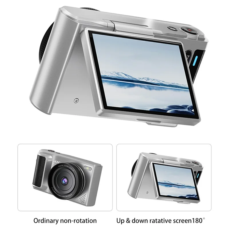 M3 Digital Camera 2.8 Inch HD Flip Screen Auto Focus 16x Digital Zoom 4K Video Recorder, with 32GB Card + Card Reader - Silver