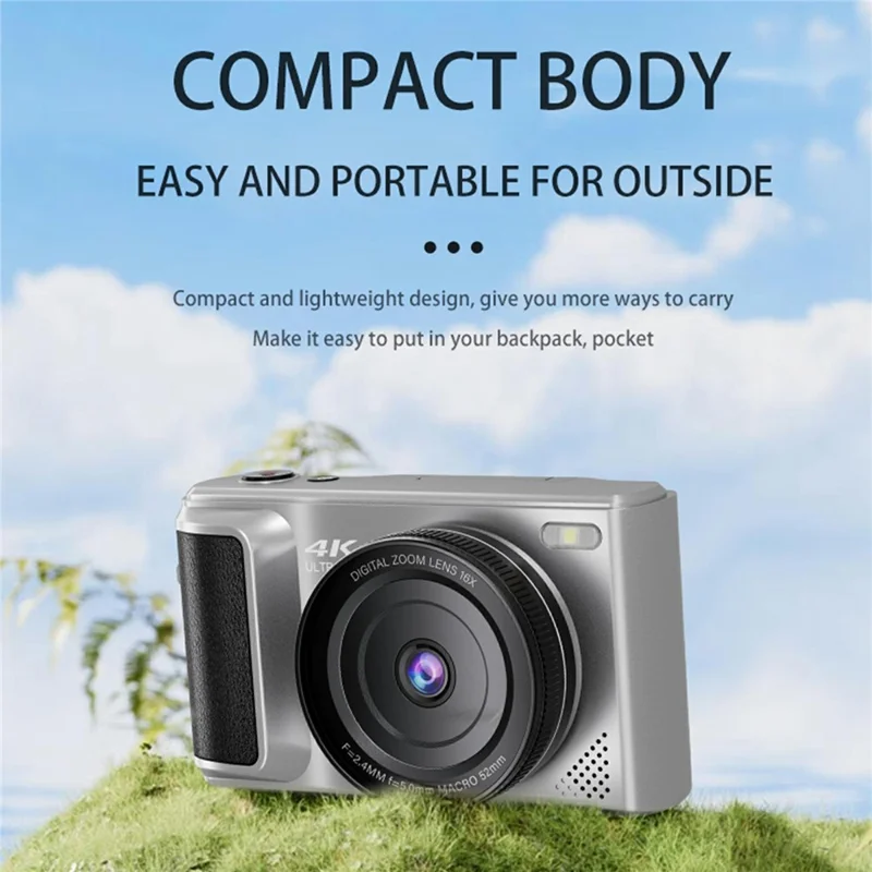 M3 Digital Camera 2.8 Inch HD Flip Screen Auto Focus 16x Digital Zoom 4K Video Recorder, with 32GB Card + Card Reader - Silver