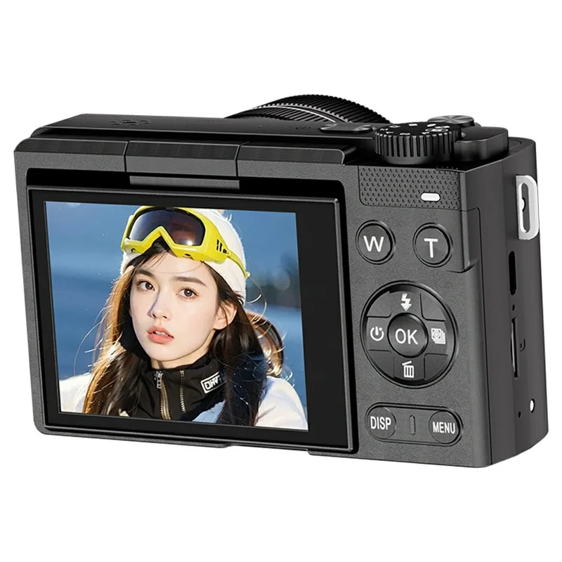 D1 Appareil photo numérique portable à écran rabattable de 2,8 pouces, Zoom 16X, 4K UHD 64MP, Enregistrement vidéo, avec carte de 32 Go + Lecteur de carte - Noir