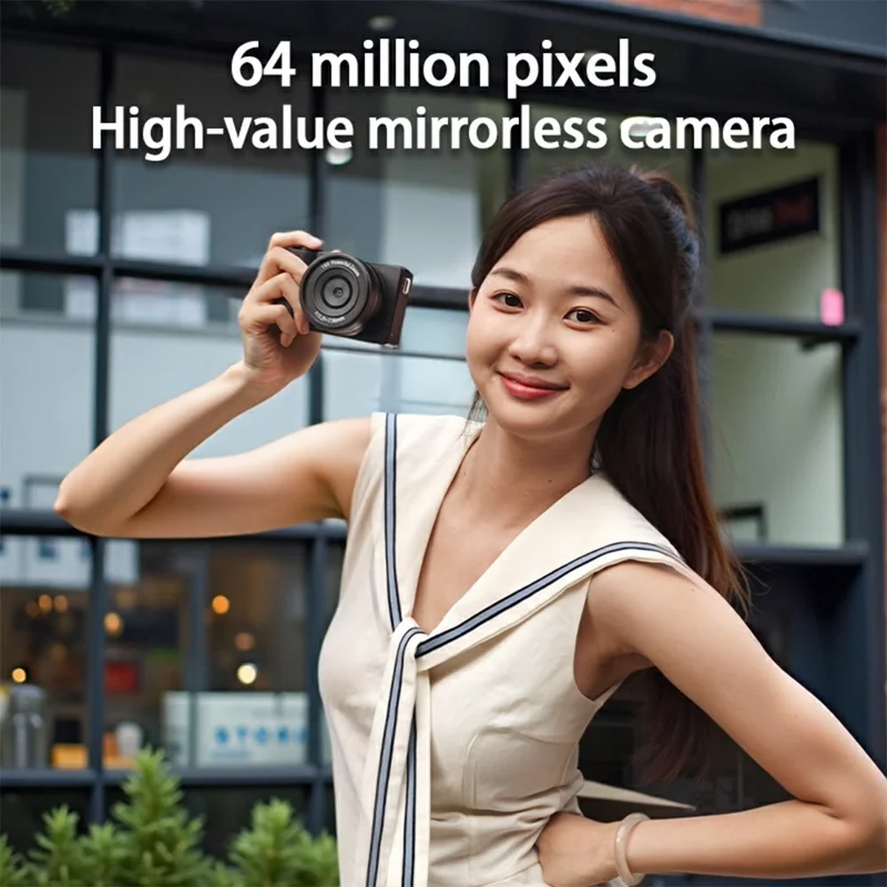 D1 Appareil photo numérique portable à écran rabattable de 2,8 pouces, Zoom 16X, 4K UHD 64MP, Enregistrement vidéo, avec carte de 32 Go + Lecteur de carte - Noir