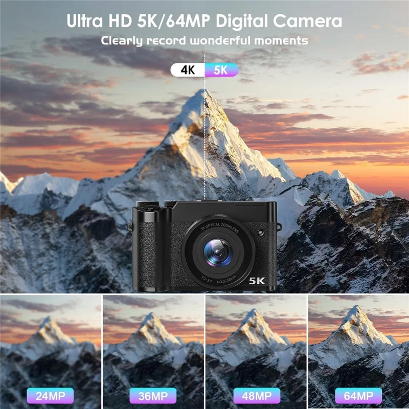 DC205X Videocámara de Doble Objetivo con Zoom Óptico de Alta Definición 5K, Grabadora de Vídeo Digital, con Tarjeta de 64 GB - Enchufe EU